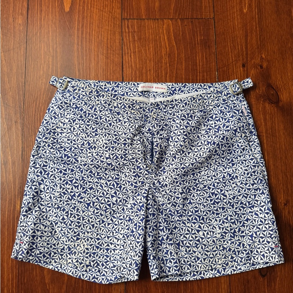 Orlebar Brown Navy and White Geometric Swimwear